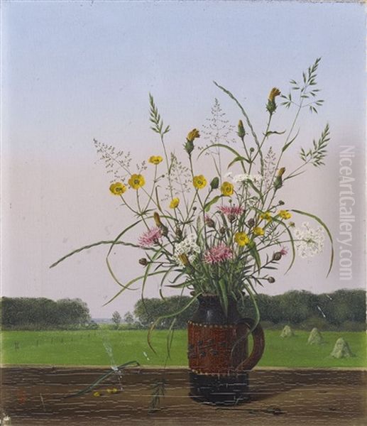 Landschaft Mit Feldblumenstraus Oil Painting by Herbert Boettger