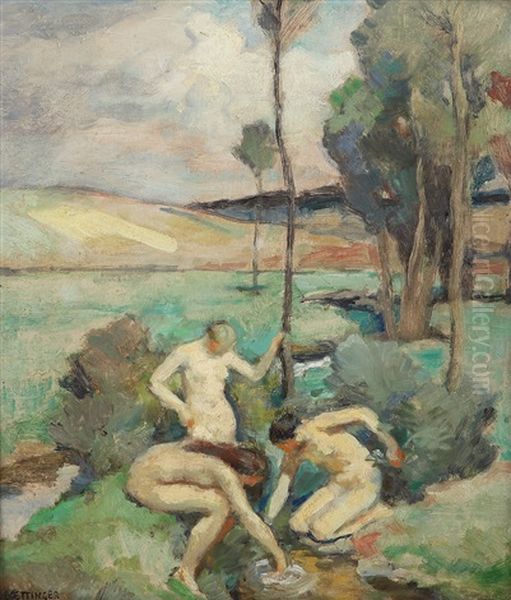 Koupani Oil Painting by Hugo Boettinger