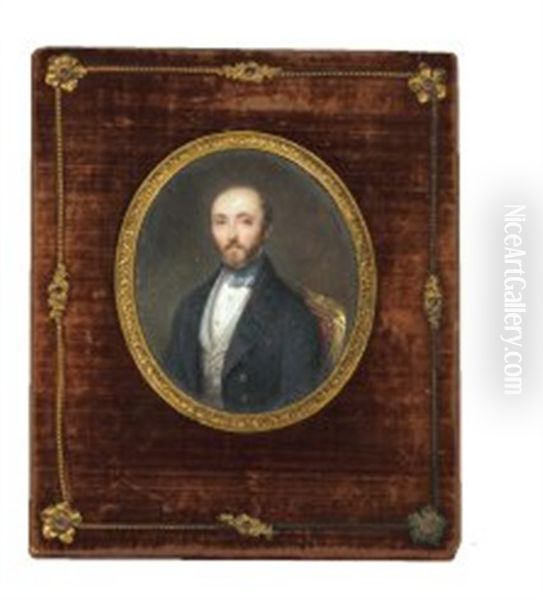 Un Homme Barbu, De Trois Quart Face, Au Gilet Ecossais Oil Painting by Etienne Bouchardy