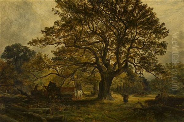 Wood Cutters, Cadzow Forest Oil Painting by Samuel Bough