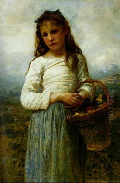 A Young Girl With A Basket Of Fruit Oil Painting by William-Adolphe Bouguereau