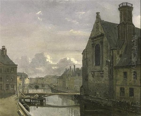 Vue De Gand (?) Oil Painting by Francois Jean Louis Boulanger