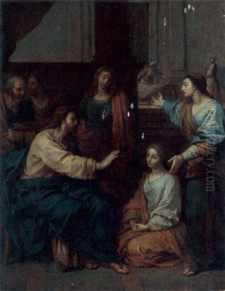 Christ At The House Of Martha And Mary Oil Painting by Louis de Boulogne the Younger