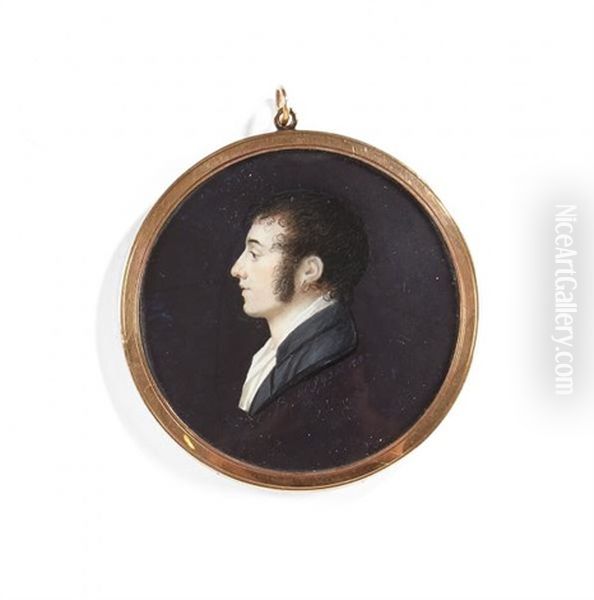 Portrait De Jeune Homme En Buste De Profil Vers La Gauche, Il Est Coiffe De Fines Meches Et Porte Des Favoris Oil Painting by Charles-Guillaume-Alex Bourgeois