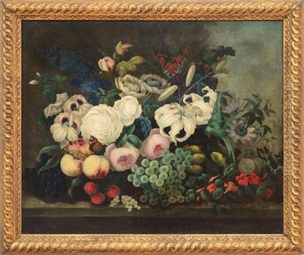 Still Life With Flowers And Fishbowl Oil Painting by James Bourne