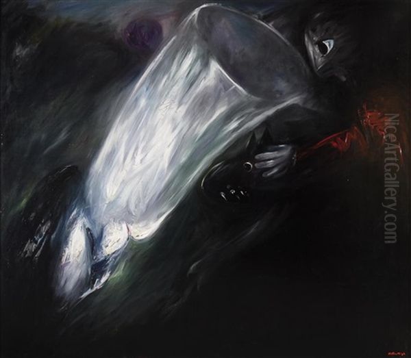 White Figure With Dog And Man Oil Painting by Arthur Merric Boyd