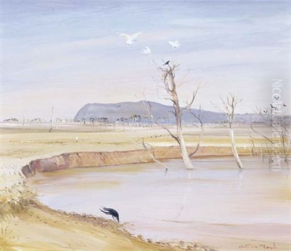 Wimmera Landscape With Dam And White Cockatoos Oil Painting by Arthur Merric Boyd