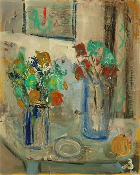 Still Life With Flower Vases Oil Painting by Peter Rostrup Boyesen