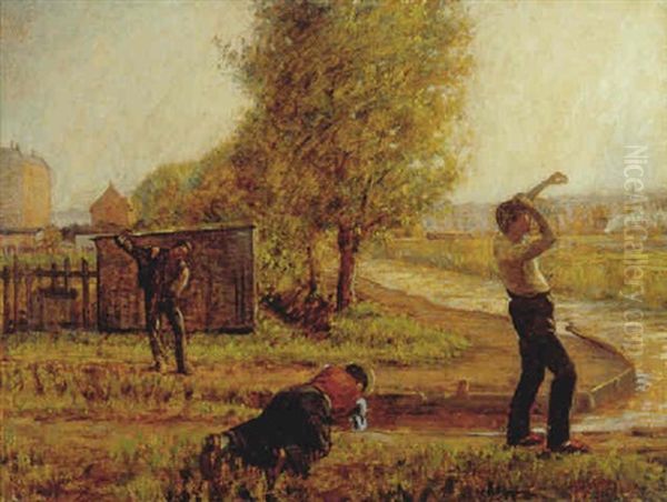 Morgen Pa Norrebro. Toilette Ved Ladergardsaen Oil Painting by Peter Rostrup Boyesen