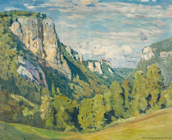 Donautal Gegen Werenwag Oil Painting by Eugen Felix Prosper Bracht