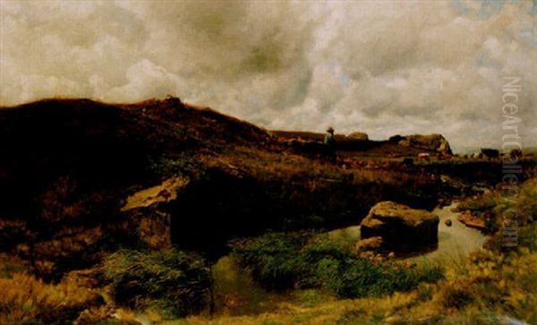 Carlsruhe - Sommarvy Med Figur Och Boskap Oil Painting by Eugen Felix Prosper Bracht
