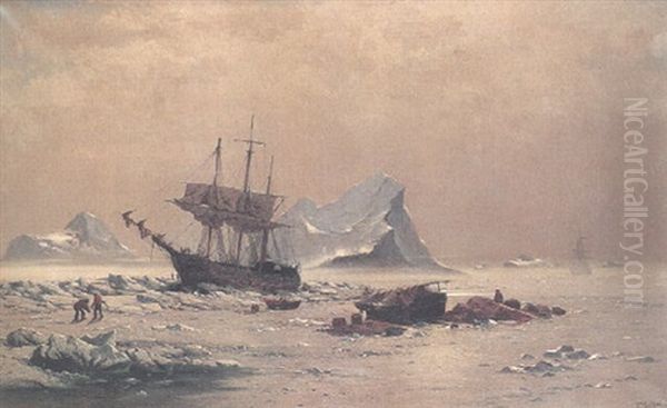 Among The Ice Floes - Arktiskt Landskap Med Fartyg Och Figurer Oil Painting by William Bradford