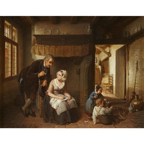 Domestic Interior Oil Painting by Ferdinand de Braekeleer