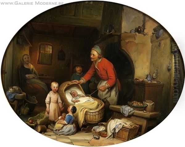 Scene D'interieur Oil Painting by Ferdinand de Braekeleer