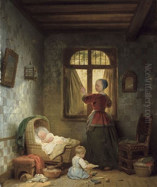 La Jeune Mere Oil Painting by Ferdinand de Braekeleer the Elder