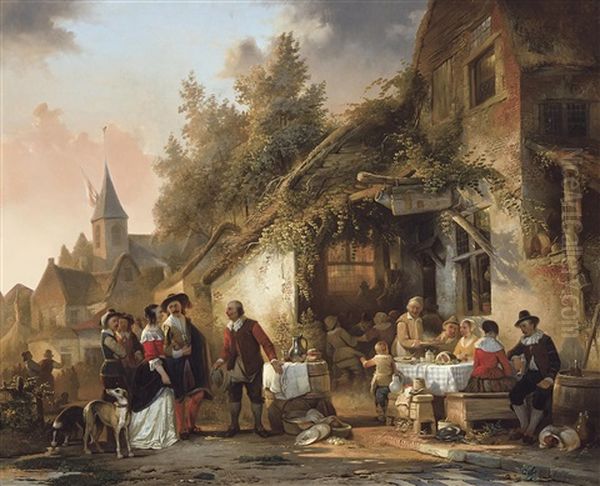 Fete De Village Pres De L'auberge Oil Painting by Adrien Ferdinand de Braekeleer