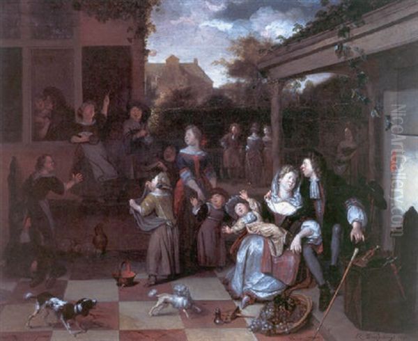 A Family On A Terrace Oil Painting by Richard Brakenburg