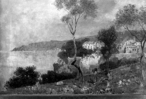 Italian Lake Landscape Oil Painting by Carlo Brancaccio
