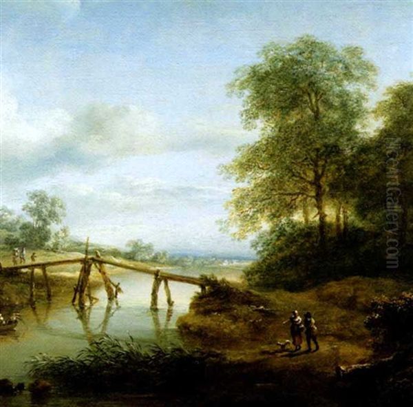 Paysage Fluvial Anime De Promeneurs Oil Painting by Johann Christian Brand