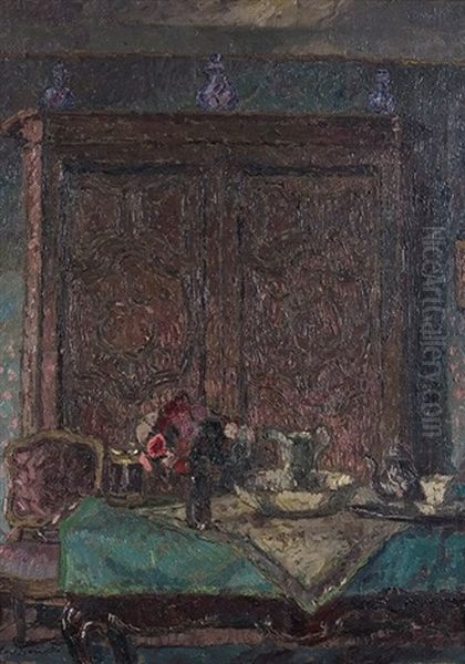 Interior With Baroque Cabinet Oil Painting by August Von Brandis
