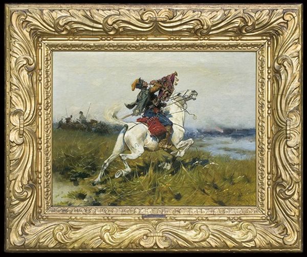 Trumpeter Oil Painting by Jozef Brandt