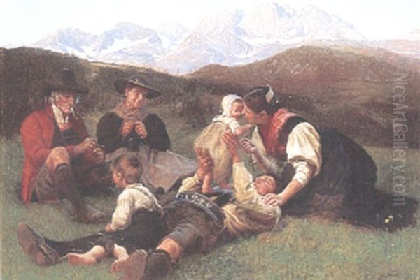 Familjelycka - Tyrolerfamilj Oil Painting by Hans Ole Brasen