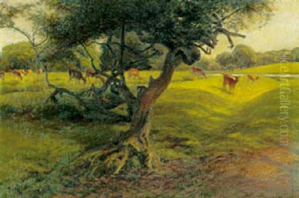Dadyr Pa En Slette I Dyrehaven Oil Painting by Hans Ole Brasen