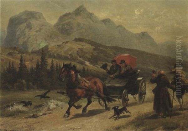 Kutschfahrt Im Oberbayrischen Gebirgstal Oil Painting by Louis Braun