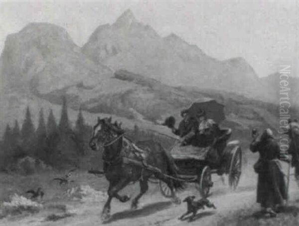 Kutschenfahrt Im Oberbayerischen Gebirgstal Oil Painting by Louis Braun
