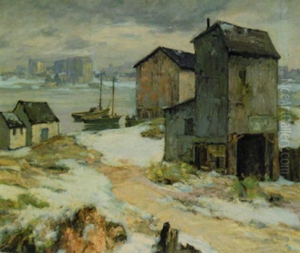 Snow Along The River Oil Painting by Maurice Braun