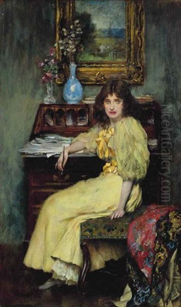 A Difficult Letter Oil Painting by William A. Breakspeare