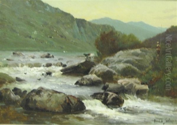 On A River Oil Painting by Alfred Fontville de Breanski Jr