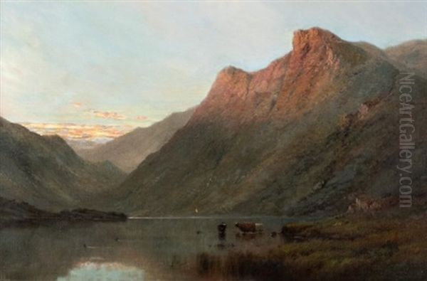 Evening On A Highland Loch Oil Painting by Alfred Fontville de Breanski Jr