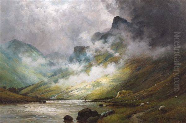 Between The Showers On A Highland River Oil Painting by Alfred Fontville de Breanski Jr