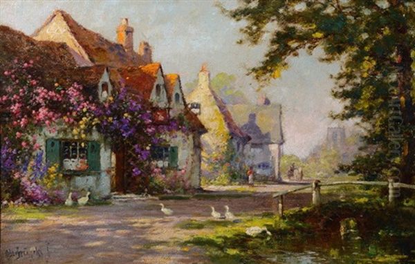 In A Surrey Village Oil Painting by Alfred Fontville de Breanski Jr