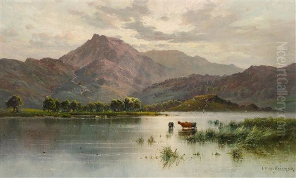Derwentwater. Skiddaw Oil Painting by Alfred Fontville de Breanski Jr
