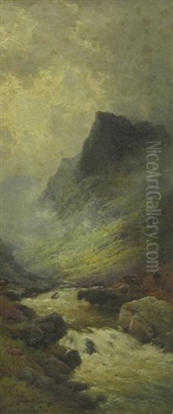 Evening On A Perthshire River; And In The West Highlands (a Pair) Oil Painting by Alfred Fontville de Breanski Jr