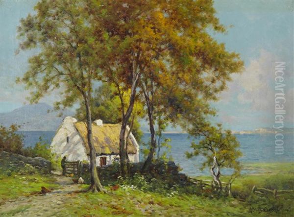 A Lakeside Cottage, Ireland Oil Painting by Alfred Fontville de Breanski Jr