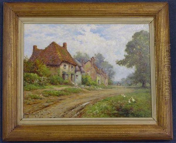 Cottages On A Lane Oil Painting by Alfred Fontville de Breanski Jr