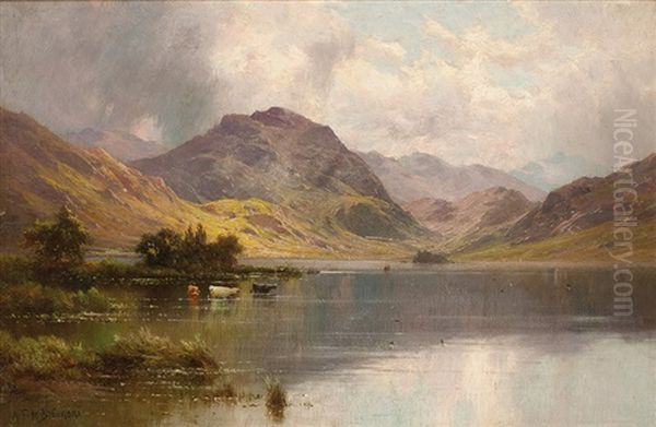 Lake Scene Oil Painting by Alfred Fontville de Breanski Jr