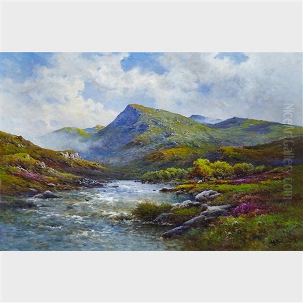 Summer Morning On The West Highland River Oil Painting by Alfred Fontville de Breanski Jr
