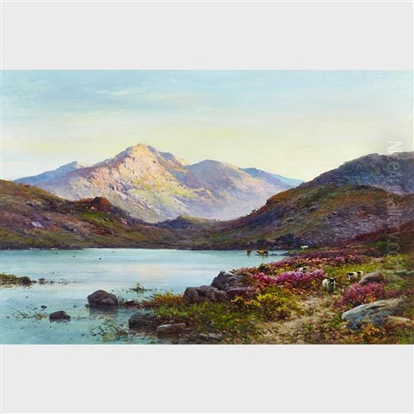Summer Evening On A Highland Loch Oil Painting by Alfred Fontville de Breanski Jr