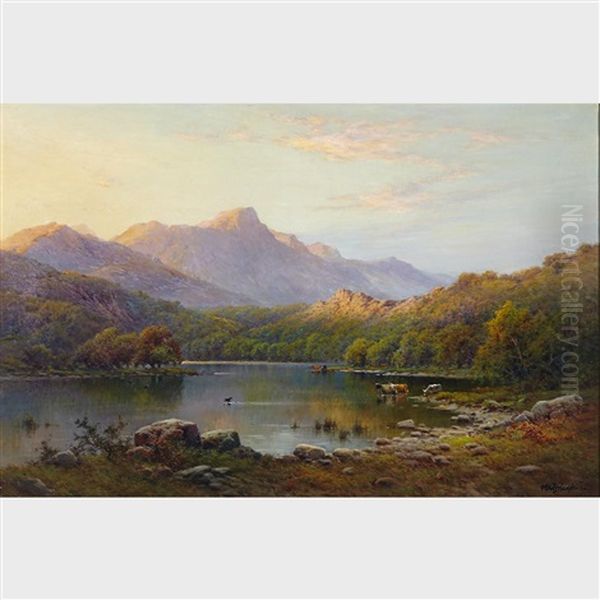 Evening Rydal Water Oil Painting by Alfred Fontville de Breanski Jr