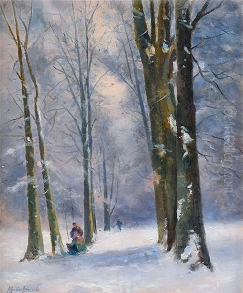 Winter In The Forest Near Paris Oil Painting by Alfred Fontville de Breanski Jr
