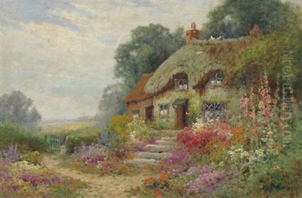 A Wayside Cottage, Dorset Oil Painting by Alfred Fontville de Breanski Jr