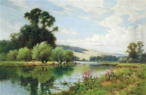 On The Avon At Salisbury Oil Painting by Alfred Fontville de Breanski Jr