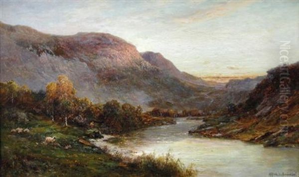 The Tay At Dunkeld, Perthshire, Evening Oil Painting by Alfred Fontville de Breanski Jr