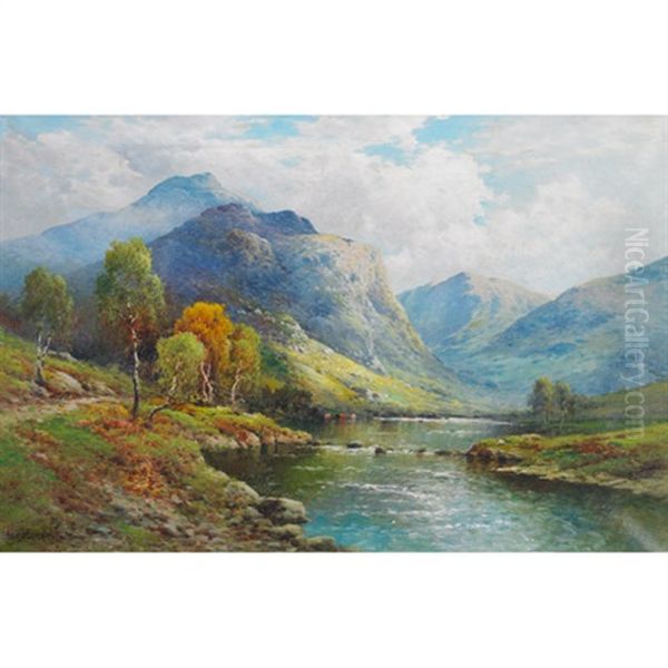 On A Perthshire River Oil Painting by Alfred Fontville de Breanski Jr