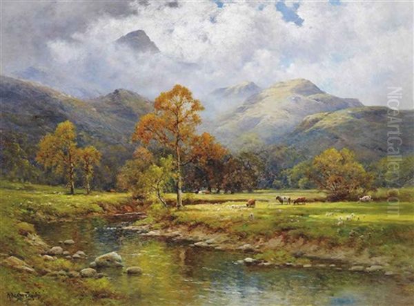 The English Lakes, Autumn In Easedale Oil Painting by Alfred Fontville de Breanski Jr