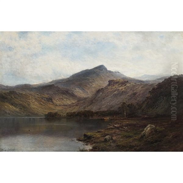 Herder Tending Cattle In The Highlands Oil Painting by Alfred Fontville de Breanski Jr